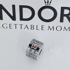 2pc Pandora Minnie Mouse Pavé Headband Clip Charm S925 Silver with box